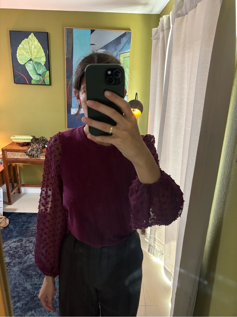 Womens Purple Puff-Sleeve Knit Top